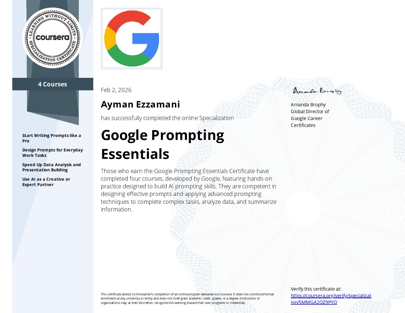 Aperçu du Google Prompting Essentials